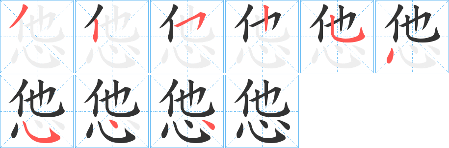 怹的笔顺